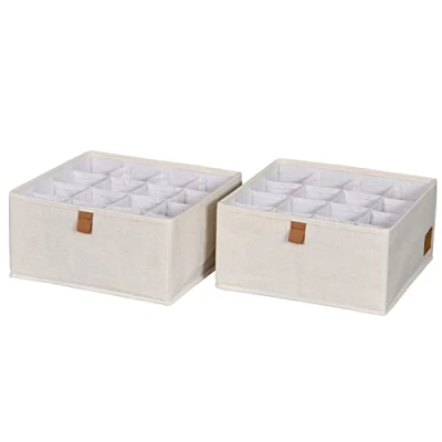 Abbildung von LOVE IT STORE Premium Schubladen Organizer 2 teilig Schrank aus Stoff 16 Fächer für Socken, Unterwäsche Verstärkt Beige 30x30x15 cm