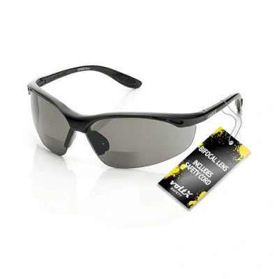Abbildung von voltX ‘CONSTRUCTOR’ BIFOKALE Schutzbrille mit Lesehilfe (RAUCHGRAUE +2.0 Dioptrie) Sportbrille für Radler enthält Sicherheitsband Bifocal Safety Glasses
