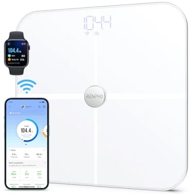 Abbildung von RENPHO WLAN Smart Waage mit Körperfettwaage, Bluetooth Personenwaage, Messung von Körperfett, Muskelmasse, BMI, Wasseranteil und 13 Körperwerte, App Sync via oder Wifi