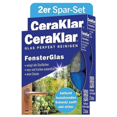 Abbildung von abrazo CeraKlar FensterGlas 4 Glasreiniger, 2x2 Stk. Scheibenreiniger f. kratzfreie, gründl. Scheibenreinigung, Glasreiniger Fenster &amp; Echtglas