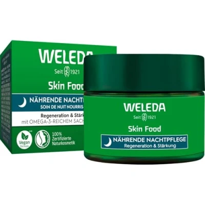 Abbildung von WELEDA Bio Skin Food Nachtpflege Regeneration &amp; Stärkung Naturkosmetik Hautpflege Gesichtscreme mit Inka Nussöl, Sheabutter Rosmarin. Natürliche Gesichtspflege Feuchtigkeitscreme (vegan / 40ml)