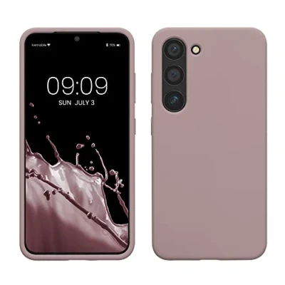 Abbildung von kwmobile Hülle kompatibel mit Samsung Galaxy S23 dünnes Silikon Handy Case stoßfeste Handyhülle weiche Oberfläche Kabelloses Laden Nude Lilac