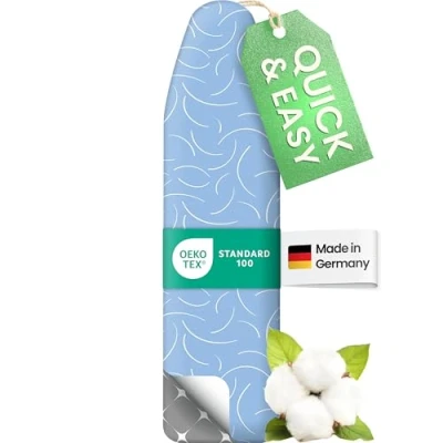 Abbildung von SimplySmooth Premium Bügelbrettbezug 125x45 I OEKOTEX100 Made IN Germany Bügeltischbezug Komfortpolster Bügelbezug für 120 125x38 45cm Bügelbrett Bezugfür Dampfbügelstation Größe L