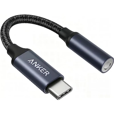 Abbildung von Anker USB C auf 3.5mm Audio Adapter weiblichen Stecker, Nylon Kabel, kompatibel mit Samsung S20/S20+/S20 Ultra, Pixel 4/ + 4XL, und mehr