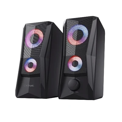 Abbildung von Trust Gaming GXT 606B Javv 2.0 PC Lautsprecher mit RGB LED Beleuchtung, 12W (6W RMS), USB Betrieb, Kompakte Boxen, Speaker Set, für Computer und Laptop Schwarz