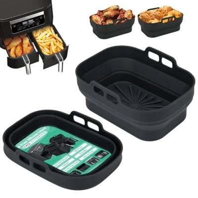 Abbildung von Alyvisun 2 Stück Airfryer Silikon Basket Wiederverwendbar Backform Air Fryer Silikonformen Rechteckig Einsatz Heissluftfritteuse Zubehör Mold, Silicone, Schwarz