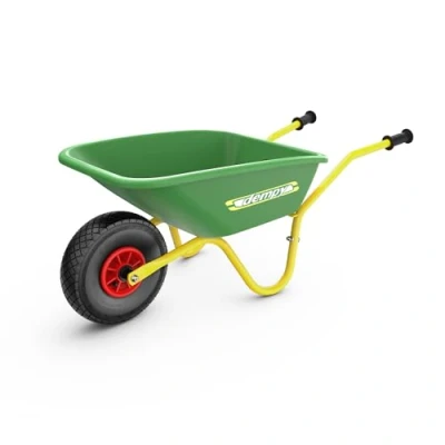 Abbildung von BERG Dempy Schubkarre Kinder Grün/Gelb, Kinderschubkarre, Belastbar bis 40kg, Robust, Langlebig &amp; Stabil, Ideal für Gartenarbeit Kinder, Perfekt Outdoor Spiele, Gartenspielzeug (Green)