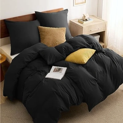 Abbildung von BEDSURE Bettwäsche 135x200 4teilig Schwarz 2 Bettbezüge cm + Kissenbezüge 80X80 cm, ÖKO TEX Sets Polyester Mikrofaser mit Reißverschluss