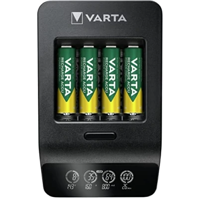 Abbildung von VARTA Akku Ladegerät, inkl. 4x AA 2100mAh, Batterieladegerät für wiederaufladbare AA/AAA, LCD Smart Charger+, Einzelschachtladung, 2 Modi: Laden, Auffrischen