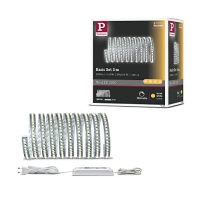 Abbildung von Paulmann 70588 LED Stripe MaxLED 1000 Basisset 3m Warmweiß 40W 230/24V 75VA Silber Lichtband Lichtstreifen Lichtschlauch, Mango