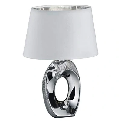 Abbildung von Reality Leuchten Taba R50511089 Tischleuchte, Keramik, Stoffschirm Weiß/Silberfarbig, Höhe 33cm