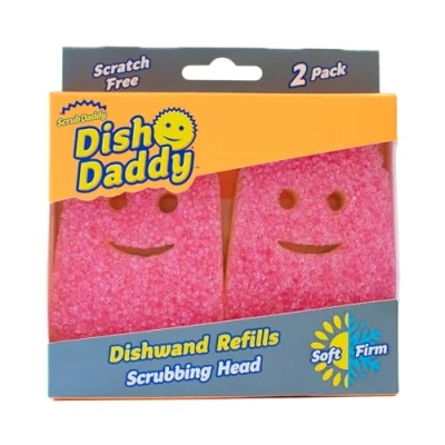 Abbildung von Scrub Daddy Spülstab Schwamm Ersatzköpfe, Seifenspender Scheuerbürste, Texturwechsel Spülbürste mit Flüssigkeitsspender, Bürsten Schaber und abnehmbaren Kopfschwämmen, 2 Stück Rosa