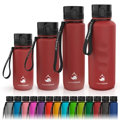 Abbildung von coolrhino Trinkflasche 650ml für Sport, Outdoor, Schule, Fitness &amp; Kinder Wasserflasche auslaufsicher und Bpa frei Flasche Kohlensäure geeignet (Rhino rubin red, 650ml)