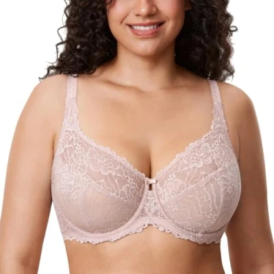 Abbildung von DELIMIRA Damen Minimizer BH Große Größen ohne Polster Vollschalen mit Spitze Rose rauchte 85F