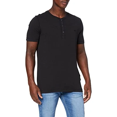 Abbildung von camel active Herren Kurzarm Henley T Shirt mit Knopfleiste Schwarz Menswear L