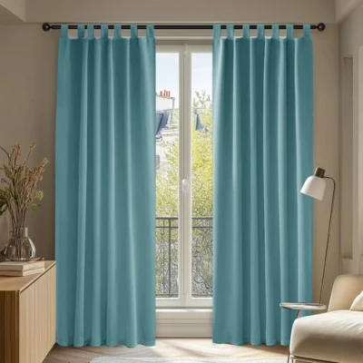 Abbildung von Deconovo Verdunkelungsgardinen mit Schlaufen Thermogardinen Dicke Thermogardine Kälteschutz warm Hitzeschutz, 260x140 cm(HöhexBreite), Himmelblau, 2er Set