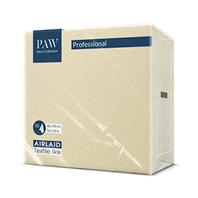 Abbildung von PAW Airlaid Servietten (40 x 40 cm) I 50 Stück Einfarbig Stoffähnlich Elegante Tischdekoration HoReCa Zu wichtigen Anlässen wie Hochzeiten, Feiern, Weihnachten Unicolor: Cream