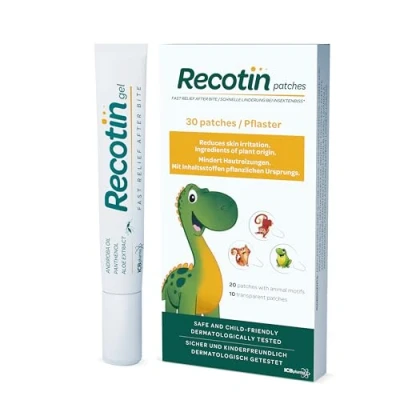 Abbildung von Novokill RECOTIN Insektenstichheiler Set 100% natürliche Wirkstoffe Stichheiler 30x Mückenpflaster und Afterbite Gel Urlaub Must Haves Stechmücken, Bienen, Mückenstiche, Kinderpflaster