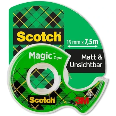 Abbildung von Scotch Magic Tape 1 Rolle, 19 mm x 7,5 m + Handabroller Unsichtbares Klebeband für allgemeine Zwecke zur Reparatur, Etikettierung und Versiegelung von Dokumenten