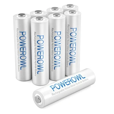 Abbildung von POWEROWL Wiederaufladbare AAA Batterien, Vorladung, 1000 mAh, hohe Kapazität, 1,2 V NI MH, wiederaufladbar, geringe Selbstentladung (8 Stück, wiederaufladbar ca. 1200 Mal)