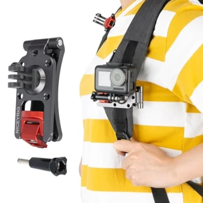 Abbildung von NICEYRIG Rucksack Schultergurt Halterung für GoPro, DJI OSMO Action, AKOSO mit 360 Drehhaken,Rucksackgurt Clip Mount, Gurthalter Befestigungssystem, Zubehör