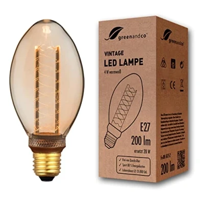 Abbildung von greenandco Vintage Design LED Birne zur Stimmungsbeleuchtung E27 B75 gold 4W 200lm 1800K extra warmweiß 320 230V flimmerfrei nicht dimmbar Edison Glühbirne