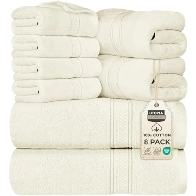 Abbildung von Utopia Towels 8 teiliges Premium Handtuch Set, 2 Badetücher, Handtücher und 4 Waschlappen, 600 g/m², 100% ringgesponnene Baumwolle, Fitnessstudio, Hotel Spa (Elfenbein)