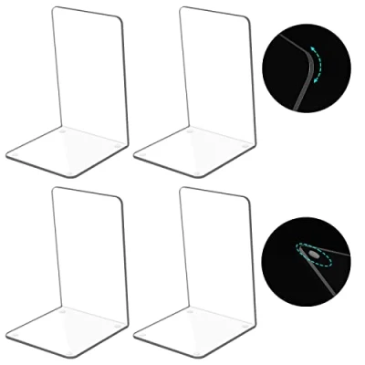 Abbildung von Kioneer Hisredsun Buchstützen aus Acryl, transparent, 2 Paar rutschfeste Kunststoff für Regale