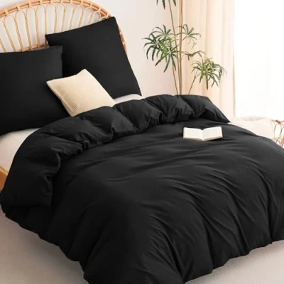 Abbildung von WAVVE Bettwäsche 200x200 3 teilig Schwarz Bettbezug 200 x Set mit Kissenbezüge 80x80 cm, Sets 2x2m aus Mikrofaser Reißverschluss Weich und Bügelfrei