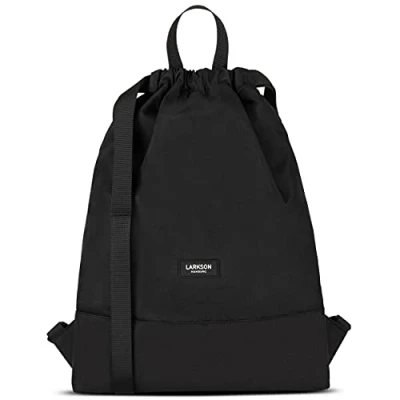 Abbildung von LARKSON Turnbeutel Damen &amp; Herren Schwarz No 7 Rucksack für Sport und Festival Beutel Klein mit Innentasche Außentasche Schnellzugriff