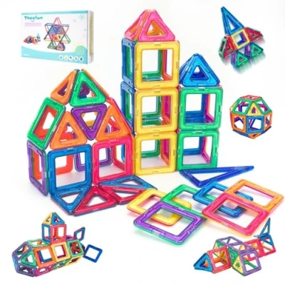 Abbildung von Theefun Magnetische Bausteine, 60 Teile Magnetbausteine Magnetspielzeug Magnet Spielzeug Magnetspiele für Kinder Geschenk Magnetic Bauklötze Kinderspielzeug ab 2 3 4 5 6 7 Jahre Junge