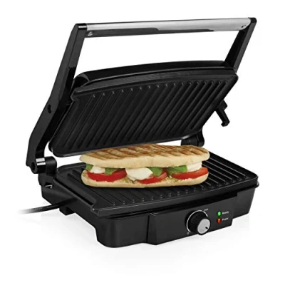 Abbildung von Tristar Kontaktgrill mit 180 Öffnung und Einer Bratfläche von 28 x 17 cm/auch als Tischgrill nutzbar, 1500 Watt, GR 2852, schwarz