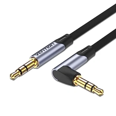 Abbildung von VENTION 3,5mm Aux Kabel 3m 90 Grad Audio Flach TRS Stereo Stecker für Kopfhörer, Auto, Lautsprecher, Soundbar, PC, Laptop und Mehr