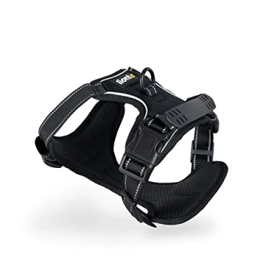 Abbildung von lionto Hundegeschirr gepolstert aus weichem Nylon, Größe S, reflektierendes Anti Zug Geschirr für Hunde mit 2 Ringen &amp; 4 Einstellgurten, Zwei Klickverschlüsse gummierter Griff am Rücken, schwarz