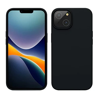 Abbildung von kwmobile Hülle für das iPhone 14 dünnes Silikon Handy Case stoßfeste Handyhülle mit weicher Oberfläche unterstützt kabelloses Laden Heidelbeerblau