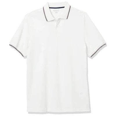 Abbildung von Amazon Essentials Herren Piqué Poloshirt aus Baumwolle, Schmale Passform, Weiß Thin Stripe, S