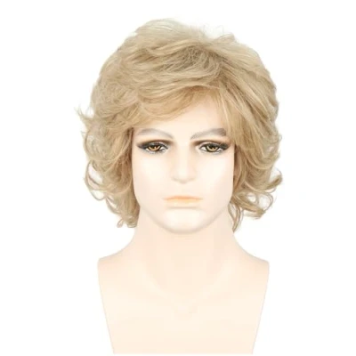 Abbildung von LeMarnia 70er Jahre Herren Perücken Blond Kurze Lockenperücke für Männer Cosplay Halloween Kostüm Perücke