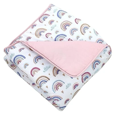 Abbildung von TupTam Krabbeldecke für Baby 120x120 cm Gepolsterte Spieldecke Baumwolle, XXL, OEKO TEX, Weich &amp; Hautfreundlich, Farbe: Regenbogen Blau Rosa