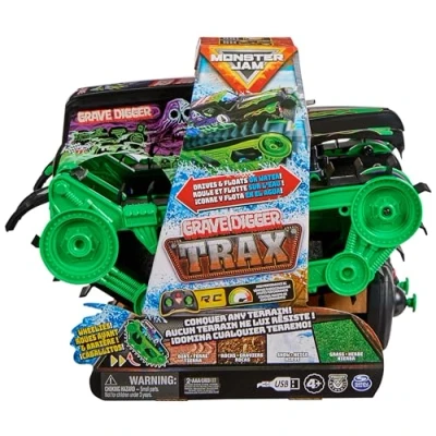 Abbildung von Monster Jam, Grave Digger Trax RC Truck Kettenfahrzeug Maßstab 1:15, All Terrain geländegängig an Land und im Wasser für Jungen Mädchen ab 4 Jahren