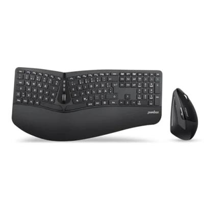 Abbildung von Perixx Periduo 605, Kabellose Ergonomische Tastatur und Vertikale Maus Desktop Set, Geteiltes Tastenfeld, 4 Wege Scrollrad, Anpassbare Handballenauflage Flachen Tasten mit Vertikalmaus
