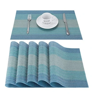 Abbildung von CHAOCHI Platzsets Abwischbar Tischsets 6er Set Platzset Blau PVC Hitzebeständig Platzdeckchen Vinyl Tischmatten Schmutzabweisend Platzmatten für Zuhause Restaurant Küche Speisetisch,30x45cm