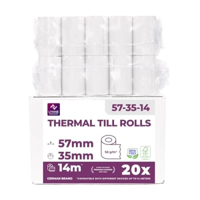 Abbildung von Ec Cash Thermorollen 57mm x 14m 12mm Kassenrollen Thermopapier Bonrollen für Bankomat und Kredit Kartenlesegeräte (EC 57x35x12 14 Meter 20 Rollen)