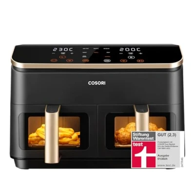 Abbildung von Cosori Heißluftfritteuse 2 Kammern Airfryer, 6 in 1 Dual Zone Air Fryer XXL 8,5 L, Heissluftfritteuse Doppelkammer mit Sichtfenster für vollständige Mahlzeit, 50 Rezepte, energiesparend
