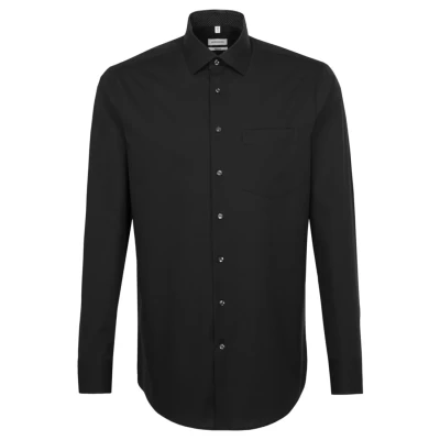 Abbildung von Seidensticker Herren Regular Bügelfrei Kent Langarm Business Shirt, Schwarz, 47 EU