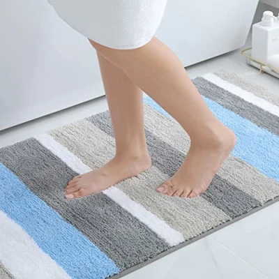 Abbildung von Homaxy rutschfest Badezimmerteppich Weich Hochflor Mikrofaser Badematte Saugfähige Badteppiche Waschbar Badvorleger 60 x 120 cm, Blau/Grau