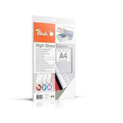 Abbildung von Peach PB100 16 Rückwände Deckblätter A4, 250 g/m², 25 Stück, hochglänzend, weiß