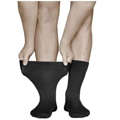 Abbildung von vitsocks Herren Diabetikersocken extra weit ohne Gummi Bund Socken (3 PAAR) geschwollene Füße Baumwolle, schwarz, 44 46