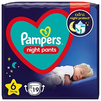 Abbildung von Pampers Night Pants Windeln Größe 6 (15+ kg), 19 Windeln, Nachtwindeln bieten Schutz Die ganze Nacht