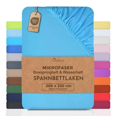 Abbildung von NatureMark Mikrofaser SPANNBETTLAKEN zum Sparpreis! viele Größen und Farben Markenware (200 x 220 cm 40 cm, Türkis)