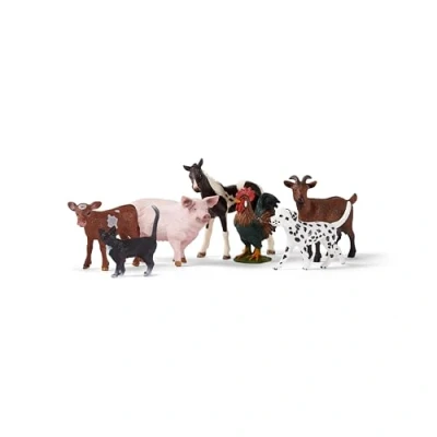 Abbildung von schleich FARM WORLD Bauernhof Tiere Set 77533 mit Hund, Katze, Schwein, Ziege, Kuh, Pferd und Hahn detailliertes Spielset aus 7 Teilen Spielzeug ab 3 Jahre exklusiv bei Amazon